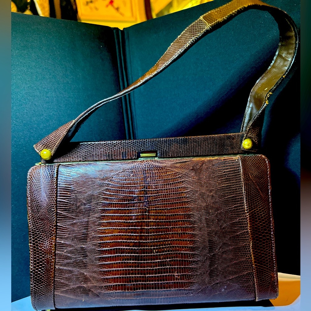 Vintage 50s 60s MAYER NY Genuine Python Leather Exotic Snake Reptile Frame Purse